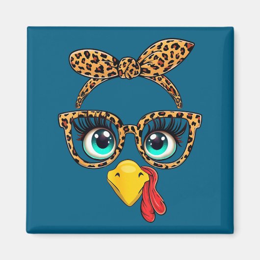 Leopard Print Thanksgiving Funny Turkey Face Gles  Magneet (Voorkant)
