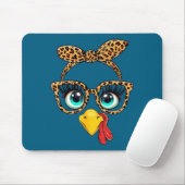 Leopard Print Thanksgiving Funny Turkey Face Gles  Muismat (Met muis)