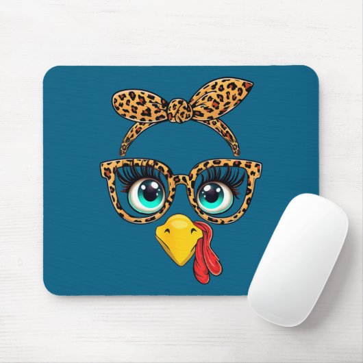 Leopard Print Thanksgiving Funny Turkey Face Gles  Muismat (Met muis)