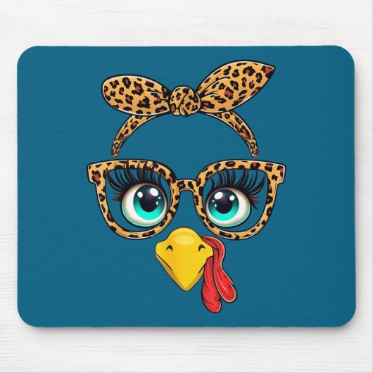 Leopard Print Thanksgiving Funny Turkey Face Gles  Muismat (Voorkant)