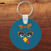 Leopard Print Thanksgiving Funny Turkey Face Gles  Sleutelhanger (Voorkant)