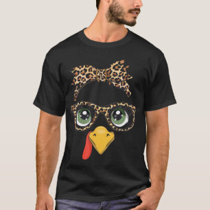 Leopard Print Thanksgiving Turkije Gezichtsbril T-shirt