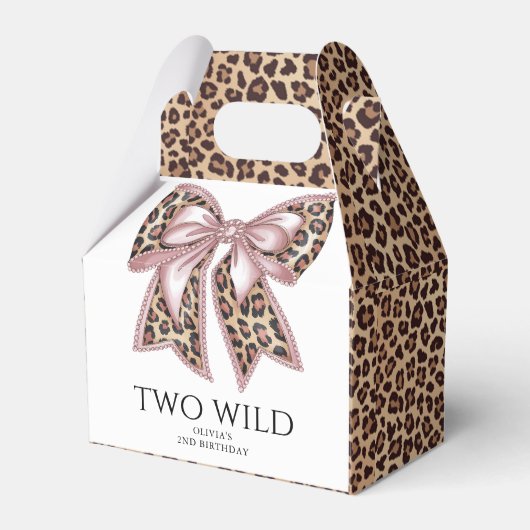 Leopard Print Twee Wild Bow 2e verjaardag Bedankdoosjes (Voorkant Zijde)