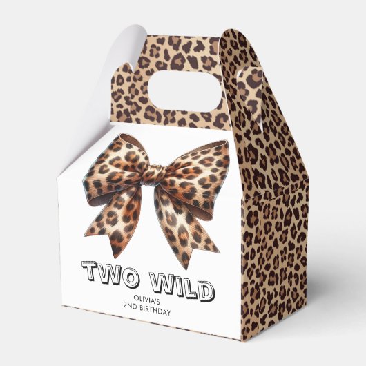 Leopard Print Twee Wild Bow 2e verjaardag Bedankdoosjes (Voorkant Zijde)