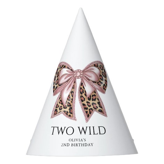 Leopard Print Twee Wild Bow 2e verjaardag Feesthoedjes (Voorkant)