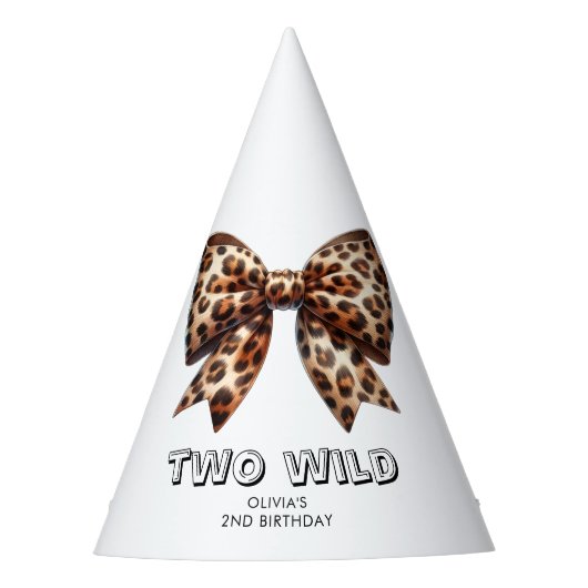 Leopard Print Twee Wild Bow 2e verjaardag Feesthoedjes (Voorkant)
