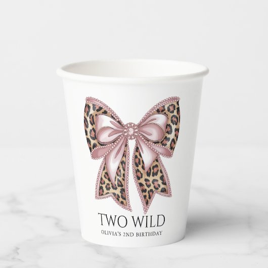 Leopard Print Twee Wild Bow 2e verjaardag Papieren Bekers (Voorkant)