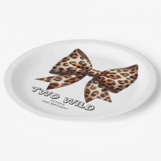 Leopard Print Twee Wild Bow 2e verjaardag Papieren Bordje (Gekanteld)