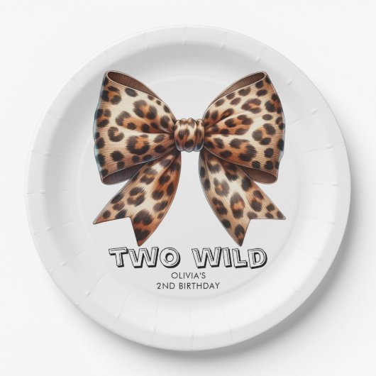 Leopard Print Twee Wild Bow 2e verjaardag Papieren Bordje (Voorkant)