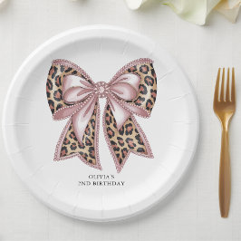 Leopard Print Twee Wild Bow 2e verjaardag Papieren Bordje
