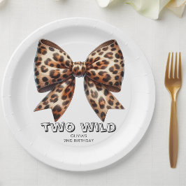 Leopard Print Twee Wild Bow 2e verjaardag Papieren Bordje