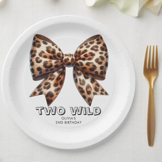 Leopard Print Twee Wild Bow 2e verjaardag Papieren Bordje