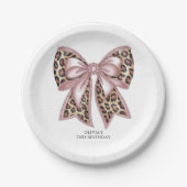 Leopard Print Twee Wild Bow 2e verjaardag Papieren Bordje (Voorkant)