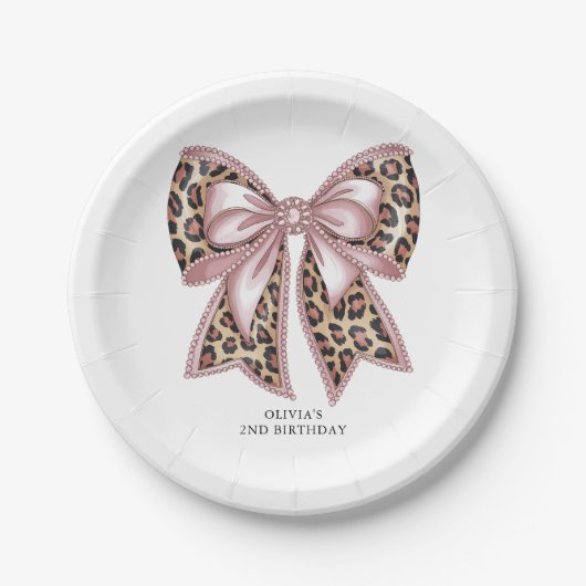 Leopard Print Twee Wild Bow 2e verjaardag Papieren Bordje (Voorkant)