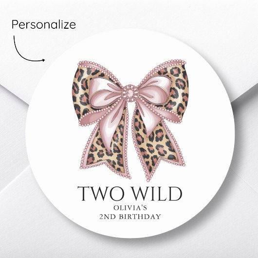 Leopard Print Twee Wild Bow 2e verjaardag Ronde Sticker