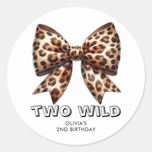 Leopard Print Twee Wild Bow 2e verjaardag Ronde Sticker (Voorkant)