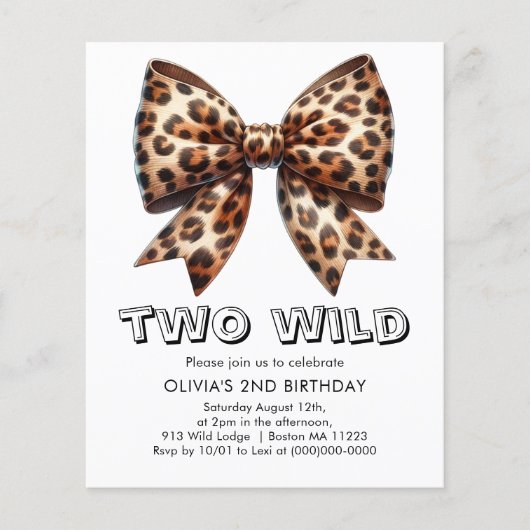Leopard Print Twee Wild Bow Uitnodiging 2e Verjaar (Voorkant)