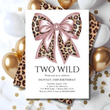 Leopard Print Twee Wild Bow Uitnodiging 2e Verjaar
