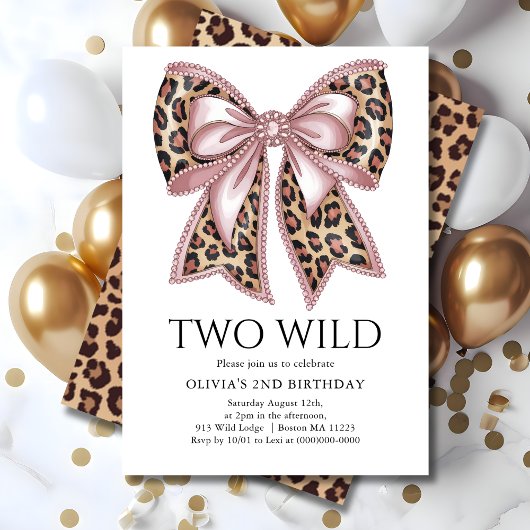 Leopard Print Twee Wild Bow Uitnodiging 2e Verjaar