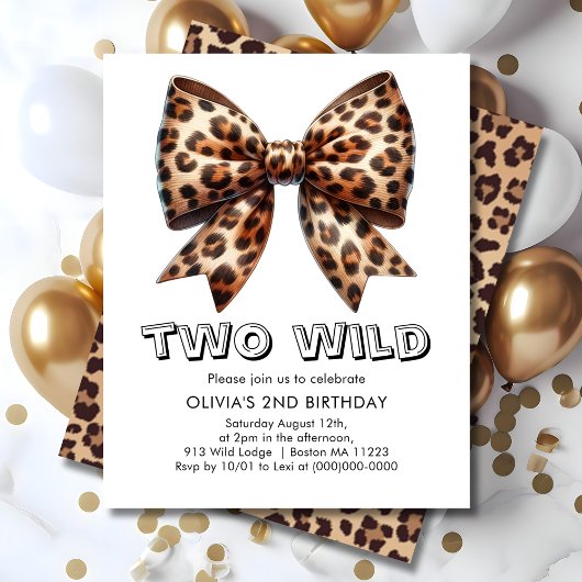 Leopard Print Twee Wild Bow Uitnodiging 2e Verjaar