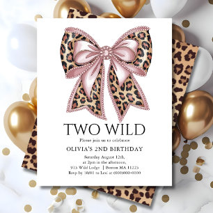 Leopard Print Twee Wild Bow Uitnodiging 2e Verjaar