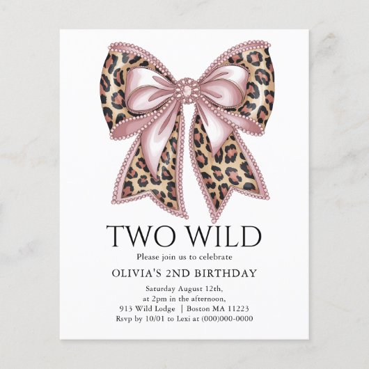 Leopard Print Twee Wild Bow Uitnodiging 2e Verjaar (Voorkant)