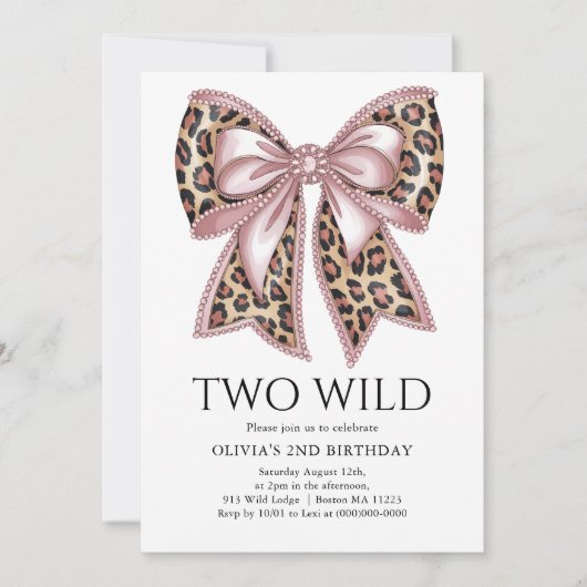 Leopard Print Twee Wild Bow Uitnodiging 2e Verjaar (Voorkant)