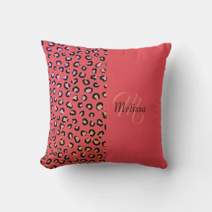 Leopard Print Two Tone Red Coral Naam Monogram Kussen