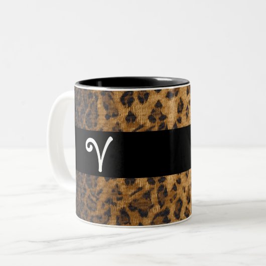 Leopard Print V monogram initiaal Coffee Mok Cup (Voorkant links)