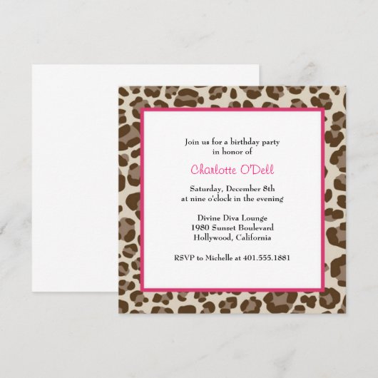leopard print verjaardagsfeestje kaart (Voorkant / Achterkant)