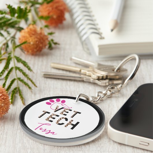Leopard Print Vet Tech Stethoscoop Sleutelhanger (Voorkant Rechts)