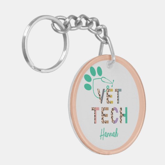 Leopard Print Vet Tech Stethoscope met naam Sleutelhanger (Voorkant Links)