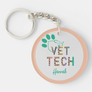 Leopard Print Vet Tech Stethoscope met naam Sleutelhanger