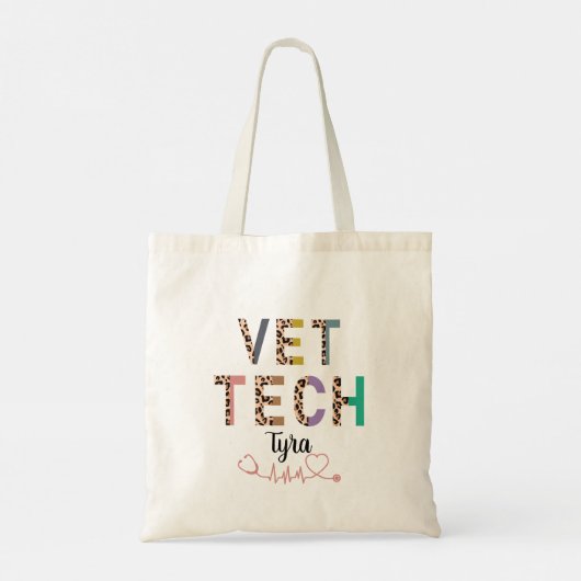 Leopard Print Vet Tech Stethoscope met naam Tote Bag (Achterkant)