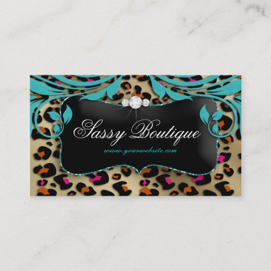 Leopard Print Visitekaartje Blue Swirls Jewells (Voorkant)