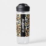Leopard Print Waterfles<br><div class="desc">Een leuke luipaardprint bedekt deze waterfles gepersonaliseerd met jouw naam verticaal gedrukt in chique letters op zwart aan beide zijden. Meer design in ons collectie.</div>