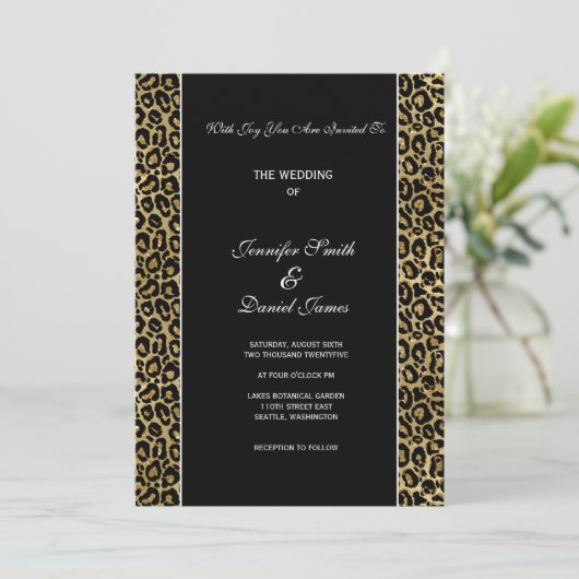 Leopard Print Wedding Invitation Kaart (Staand voorkant)