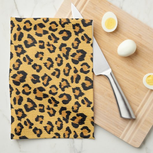 Leopard Print Wild Cat Patroon in natuurlijke kleu Theedoek (Quarter Fold)