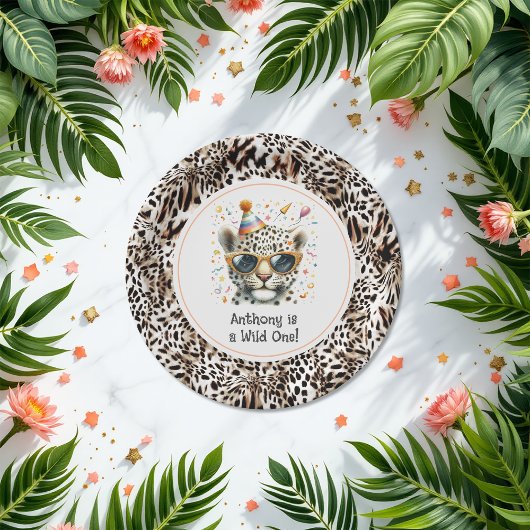 Leopard Print "Wild One" Animal Verjaardagsfeest Papieren Bordje