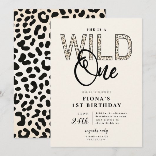Leopard Print Wild One Birthday Kaart (Voorkant / Achterkant)