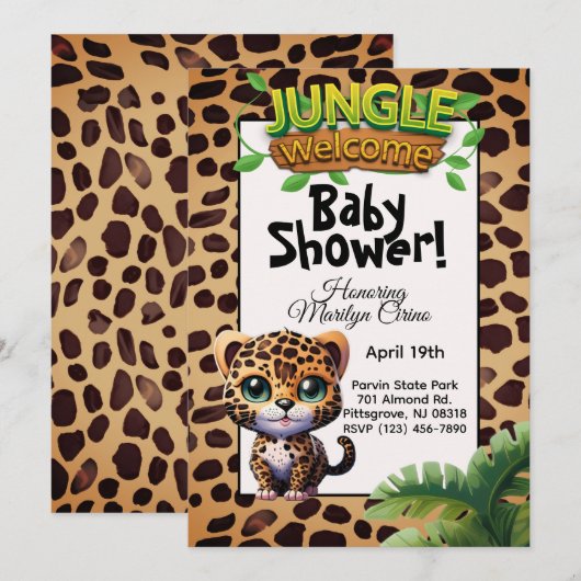 Leopard Print Wildlife Kitty Cat Baby shower 🐆 Kaart (Voorkant / Achterkant)