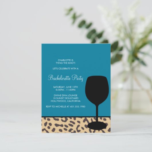leopard print wine bachelorette kaart (Staand voorkant)