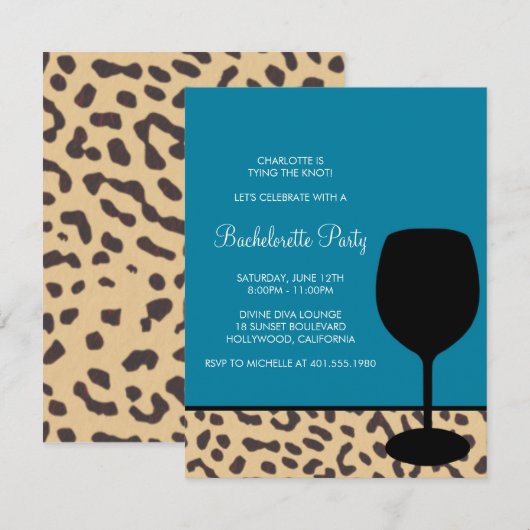 leopard print wine bachelorette kaart (Voorkant / Achterkant)
