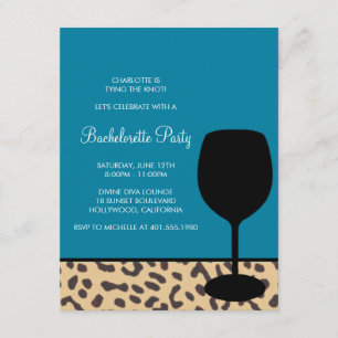 leopard print wine bachelorette kaart