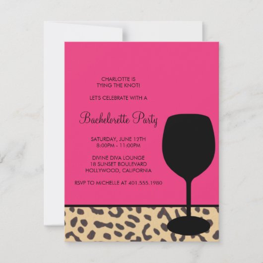 leopard print wine bachelorette kaart (Voorkant)