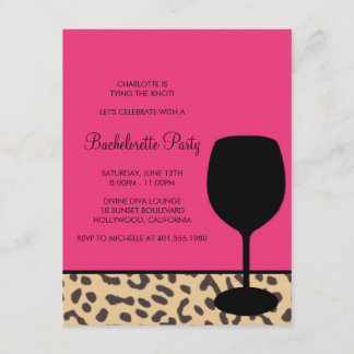 leopard print wine bachelorette kaart