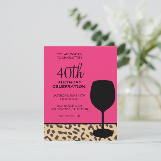 leopard print wine verjaardag kaart (Staand voorkant)