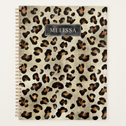 Leopard Print With Black Faux Foil And Name Planner (Voorkant)