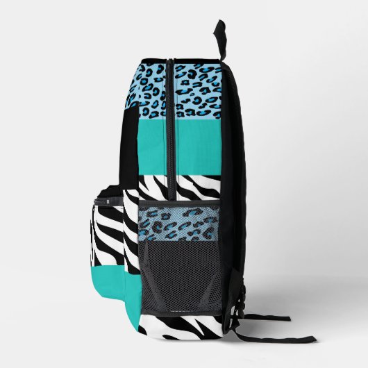 Leopard Print, Zebra Print, Animal Print, Blue Bedrukte Rugzak (Rechts)