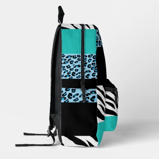 Leopard Print, Zebra Print, Animal Print, Blue Bedrukte Rugzak (Links)